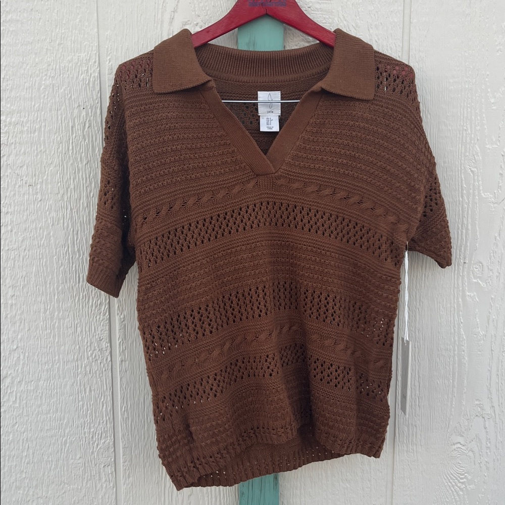 Joie Brown Knitted Short Sleeve Sweater - Size Small